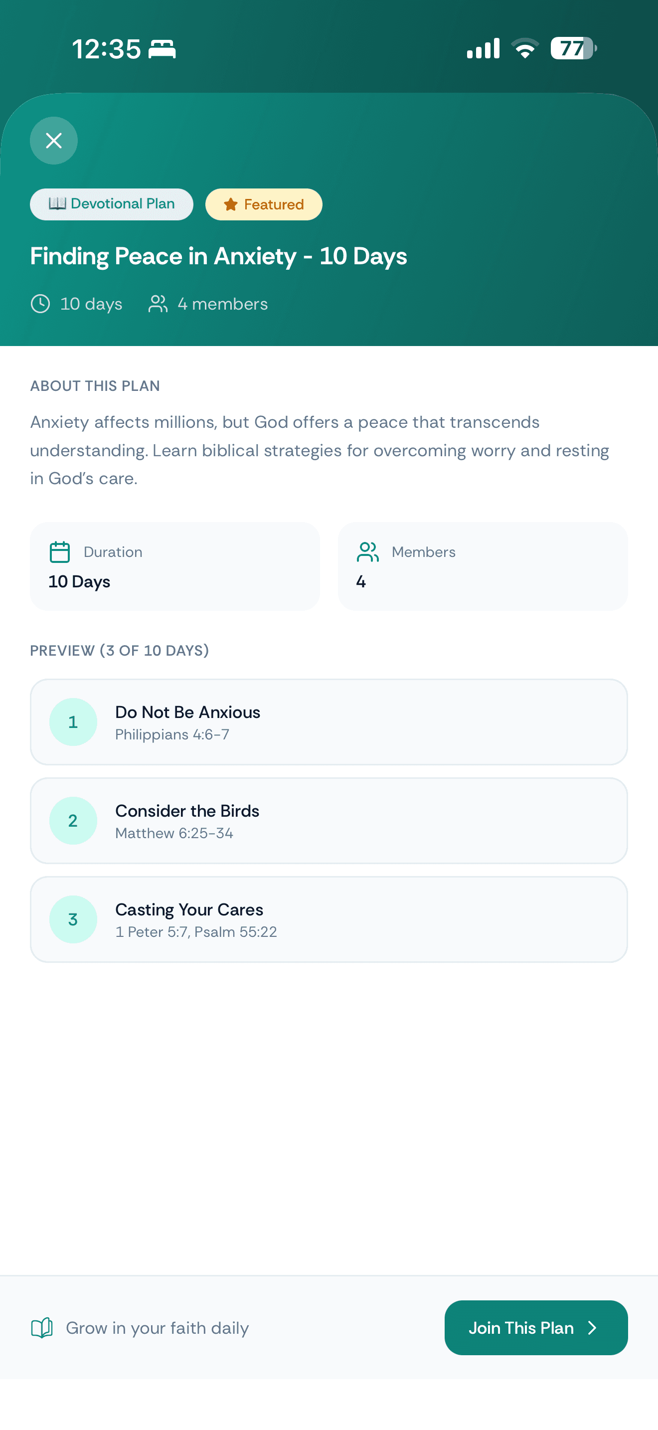 Bible Plans screen