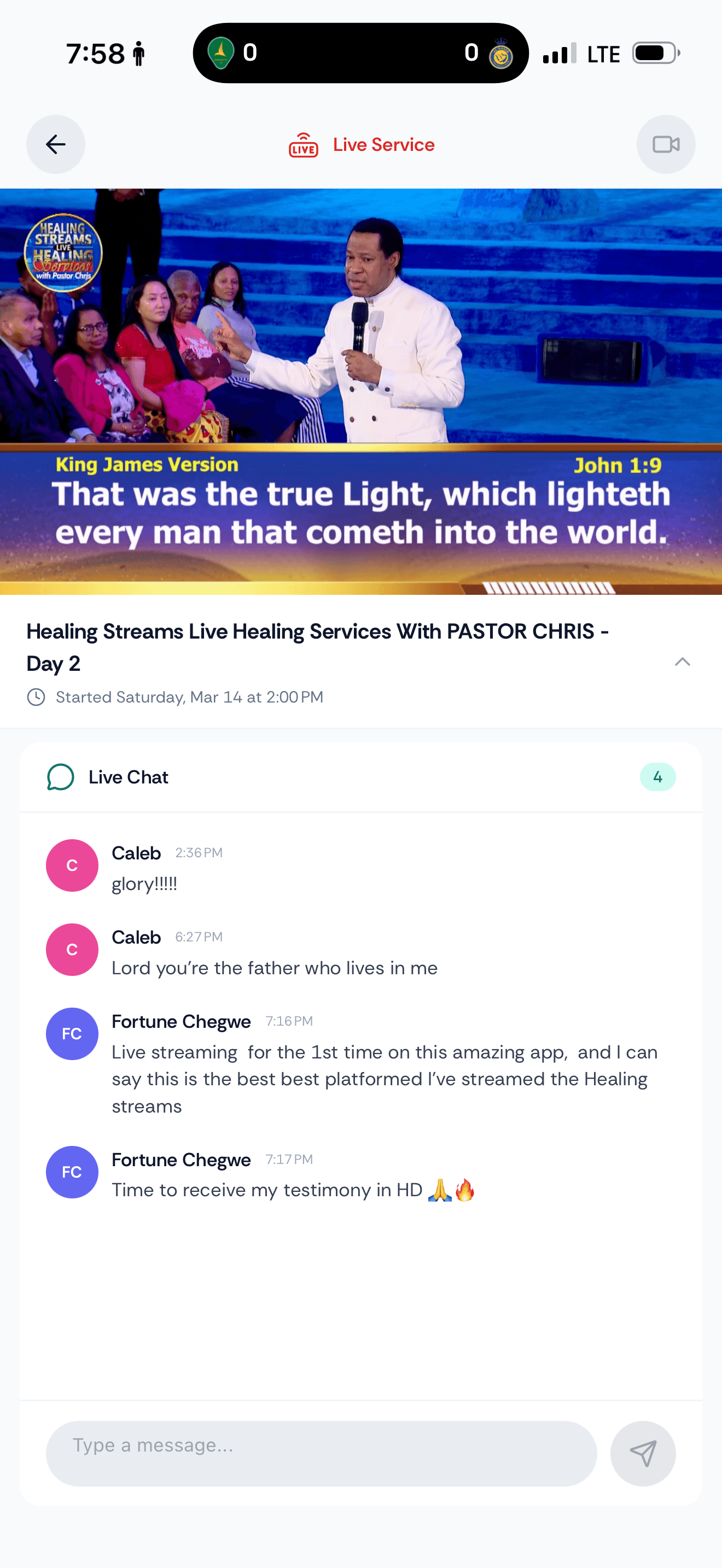 Live Stream screen